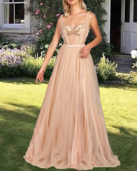 Nude Tulle Prom Dress