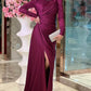 Burgundy Mermaid Satin Long Sleeve Dress