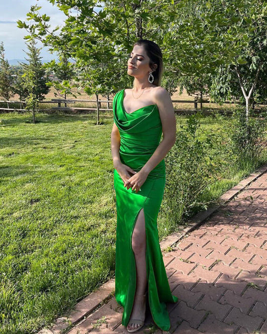 mermaid forest green satin dress