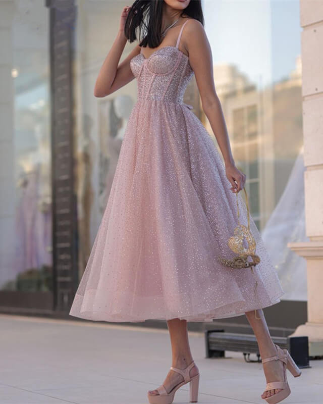 Light Pink Midi Sparkly Corset Dress – Lisposa