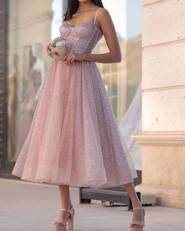 Light Pink Midi Sparkly Dress
