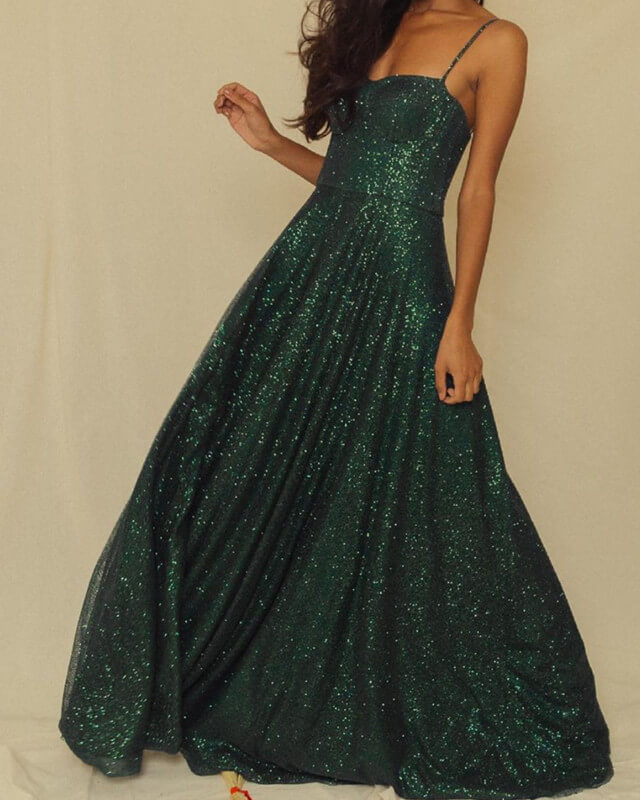 Long Green Sparkly Dress Strapless Open Back Lisposa — free download