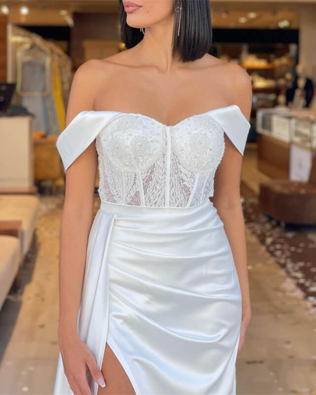 White Bodice Corset Mermaid Split Dress