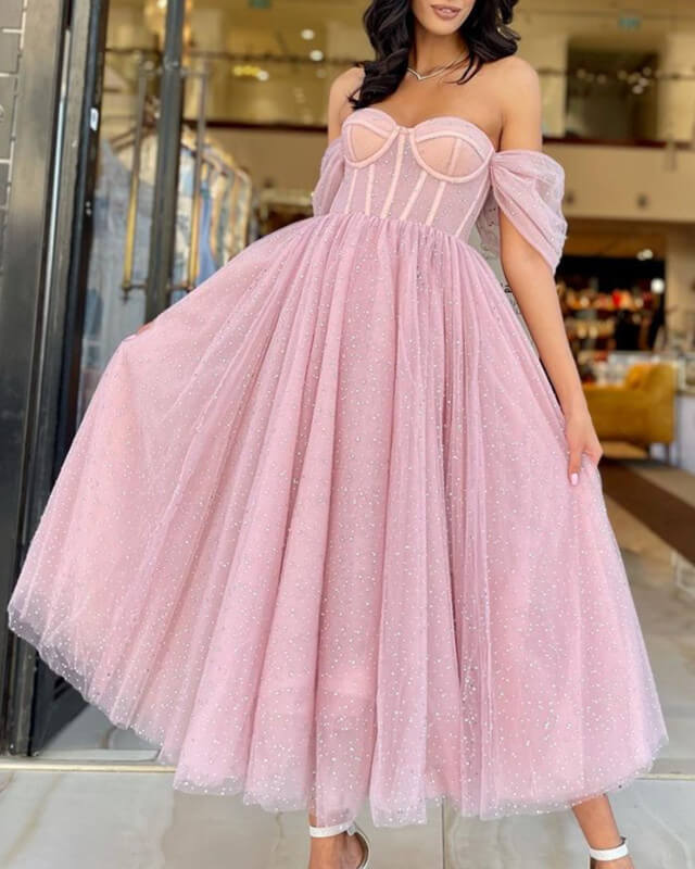 Pink Midi Ball Gown Dress