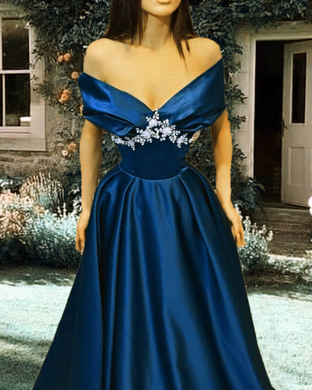 Navy Blue Formal Satin Dress