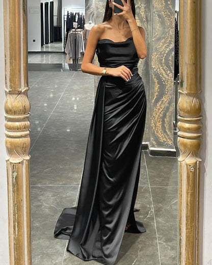 Black Cowl Neck Satin Dress