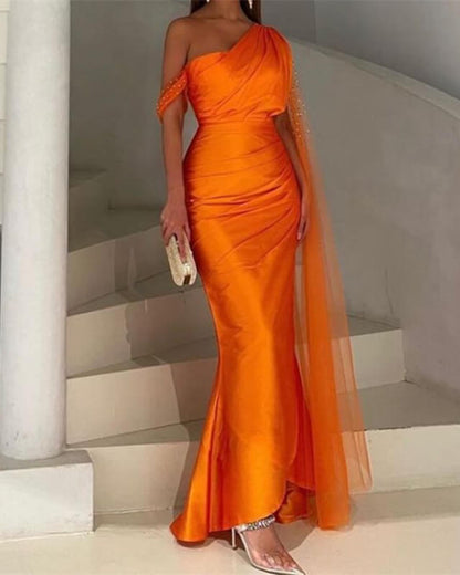Mermaid Bright Orange Satin Dress