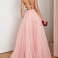 Long Pink Tulle Corset Top Dress