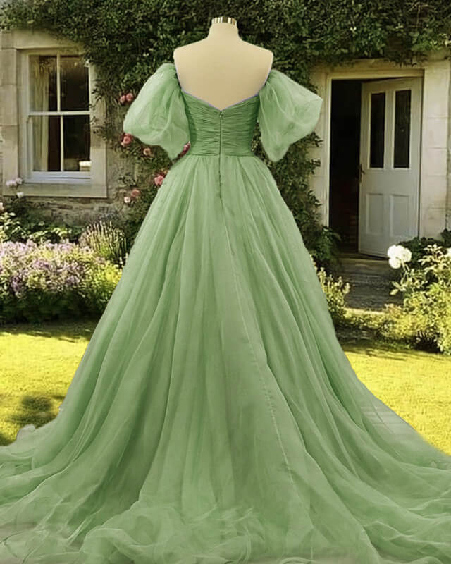 A-Line Satin Green Long Prom Dress, Green Formal Evening Dress – toptby
