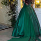 Emerald Satin Strapless Ball Gown Dress