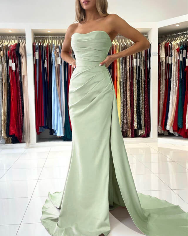 Sage Strapless Prom Dress