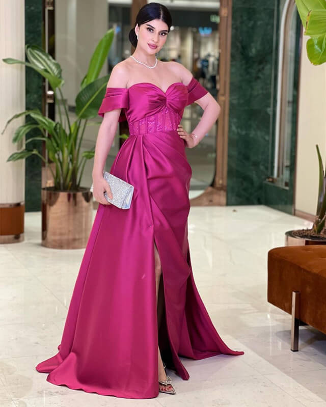 Long Satin Sweetheart Corset Dress With Slit