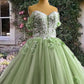 Sage Tulle 3D Lace Flowers Ball Gown Dress