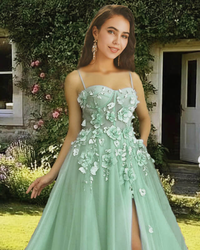 Light Green 3D Flowers Tulle Corset Dress – Lisposa