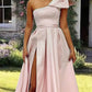 Pale Pink Satin One Shoulder Dress