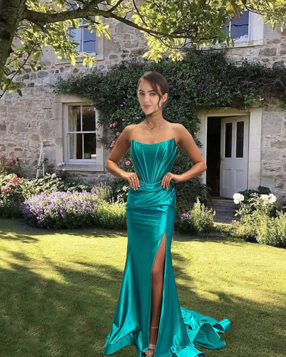 Mermaid Jade Satin Strapless Dress Lisposa Mermaid Jade Satin Strapless Dress Lisposa