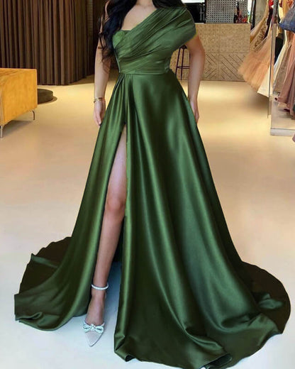 Olive Green Prom Dress One Shoulder