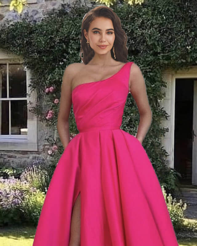 Hot Pink Satin Prom One Shoulder Dress Lisposa Hot Pink Satin Prom One Shoulder Dress Lisposa