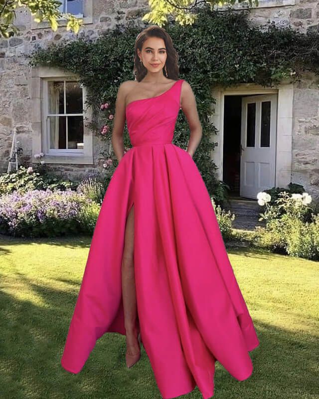 Hot Pink Prom Dress One Shoulder