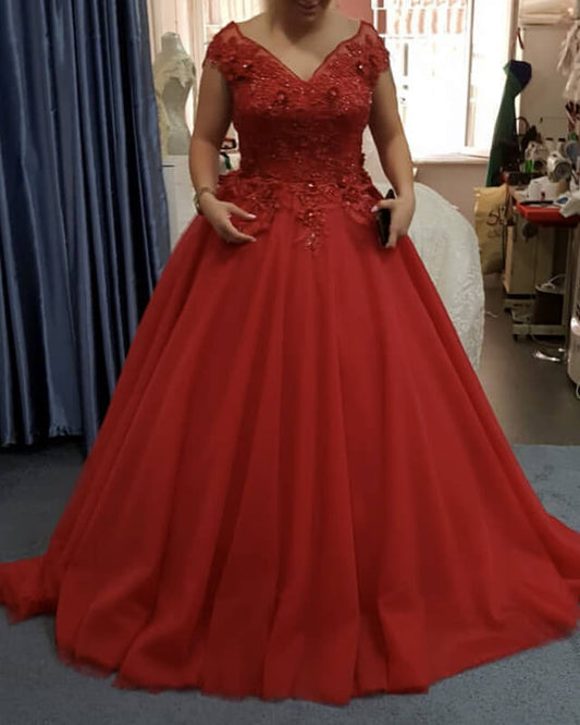 Red Plus Size Ball Gown Dress