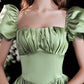 Light Green Satin Formal Dress With Sleeves