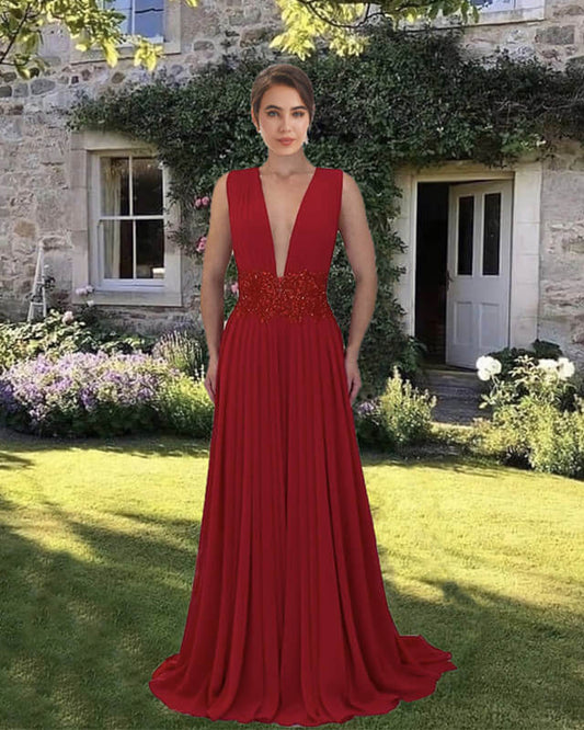 Dark Red Chiffon Prom Dress
