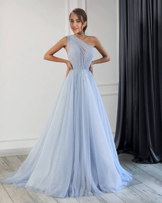 Blue One Shoulder Gown