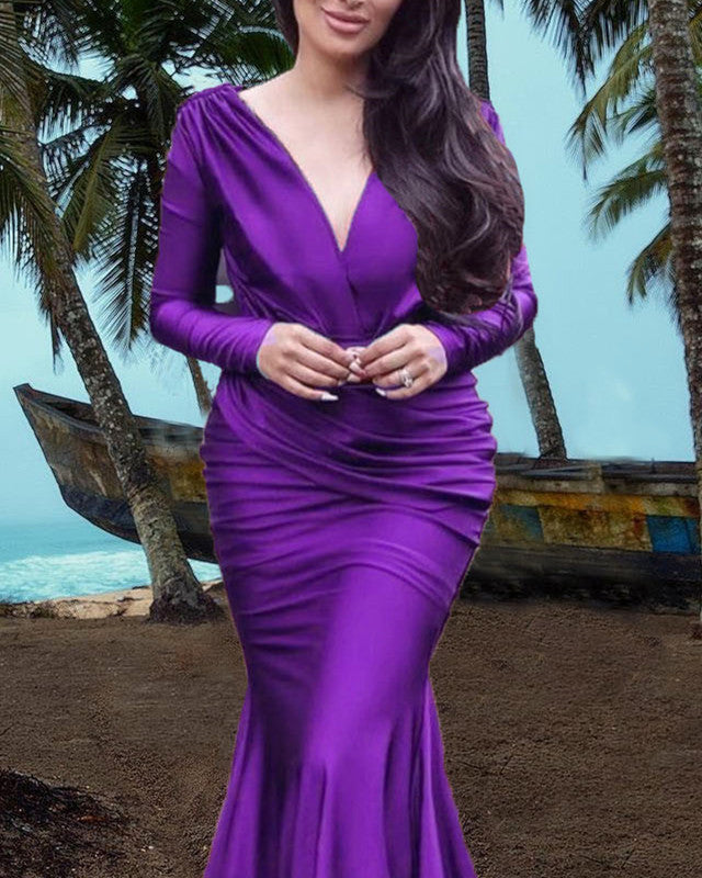 Purple Long Sleeve Mermaid Bridesmaid Dresses