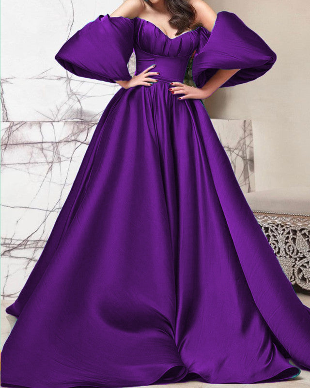 Tulle Dark Purple Quince Dress Ball Gown Wedding Dress With Cape –  MyChicDress