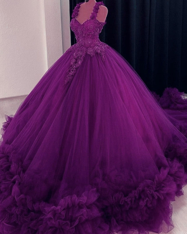 A-Line Straps V Neckline Lilac Tulle Sparkly Prom Dress Evening Dress –  Tirdress