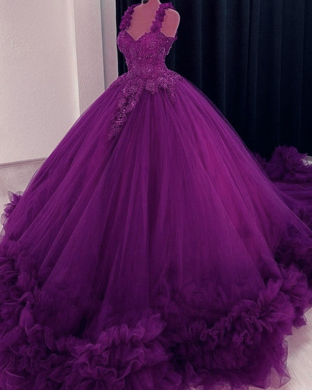royal purple purple wedding dress Tulle Ball Gowns Flower Dresses Crystal Beaded Bodice This exquisite royal blue and purple Rococo ball gown combines timeless Victorian elegance with a touch of regal charm Purple Wedding Dress