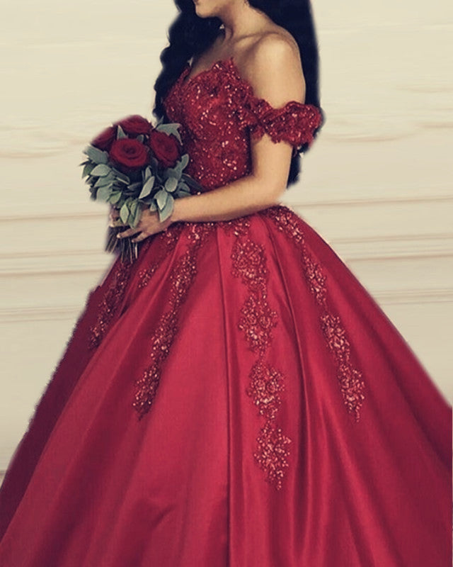 Ball Gown Satin Quinceanera Dresses Sequins Lace Beaded