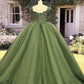 Sage Ball Gown Appliques Tulle Dress