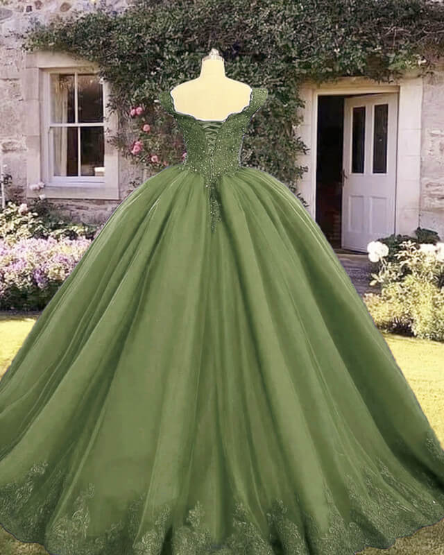 Sage Ball Gown Appliques Tulle Dress