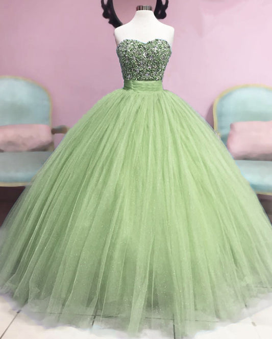 Sage Tulle Strapless Quinceanera Dress