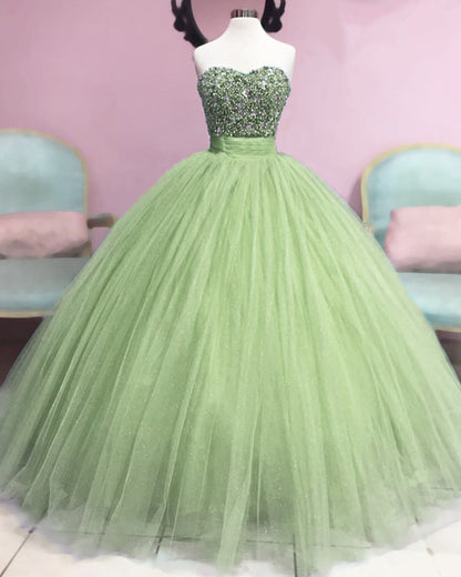 Sage Tulle Strapless Quinceanera Dress