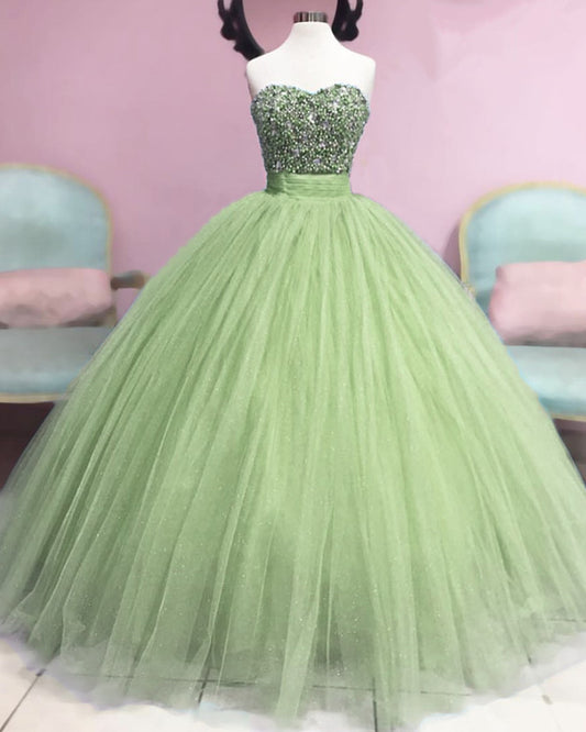 Sage Tulle Strapless Quinceanera Dress