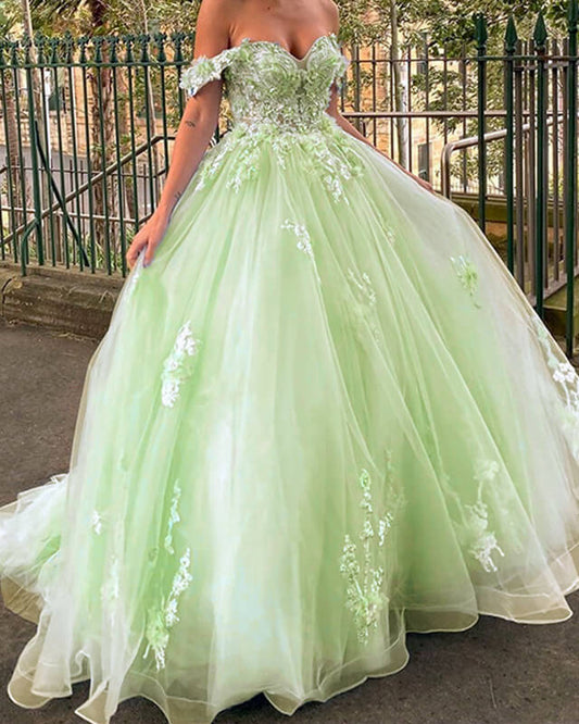 sage green quince dresses Misshow Exquisite Tulle Quinceanera Dress Strapless Ball Go shoulder straps Quinceaner Dresses | 15 dress