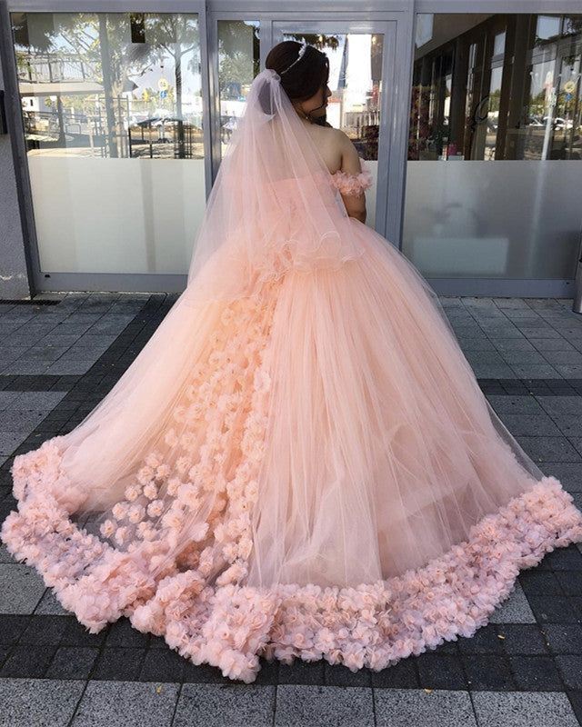 Tulle Flowers Wedding Dresses Off The Shoulder – Lisposa Tulle Flowers Wedding Dresses Off The Shoulder – Lisposa