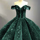 Green Sequin Off The Shoulder Ball Gown