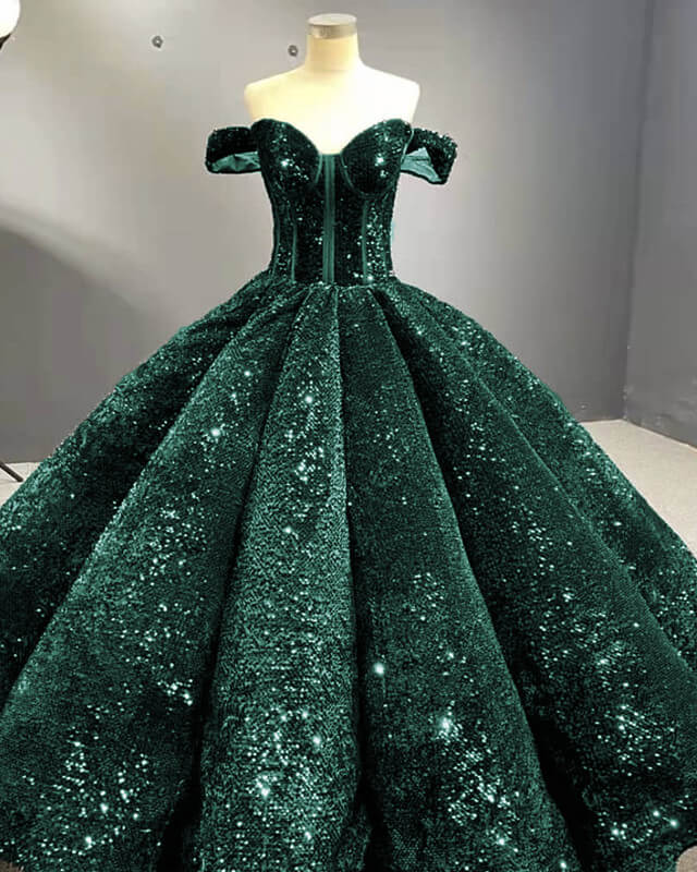 Green Sequin Off The Shoulder Ball Gown Lisposa Green Sequin Off The Shoulder Ball Gown Lisposa