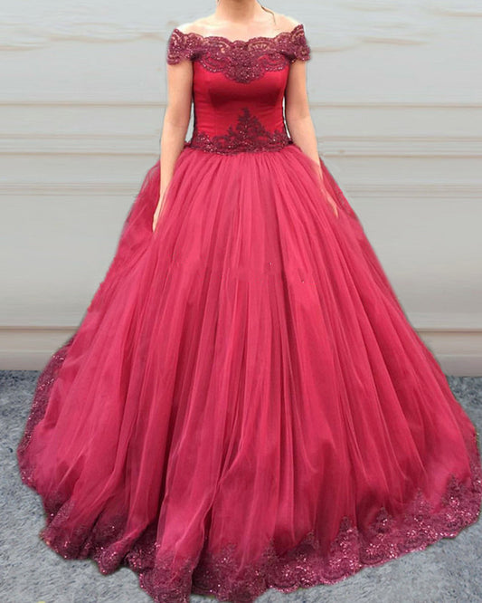 Elegant Quinceanera Ball Gown Lace Appliques Off The Shoulder Dresses