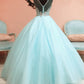 Baby Blue Tulle Scoop Neck Ball Gown