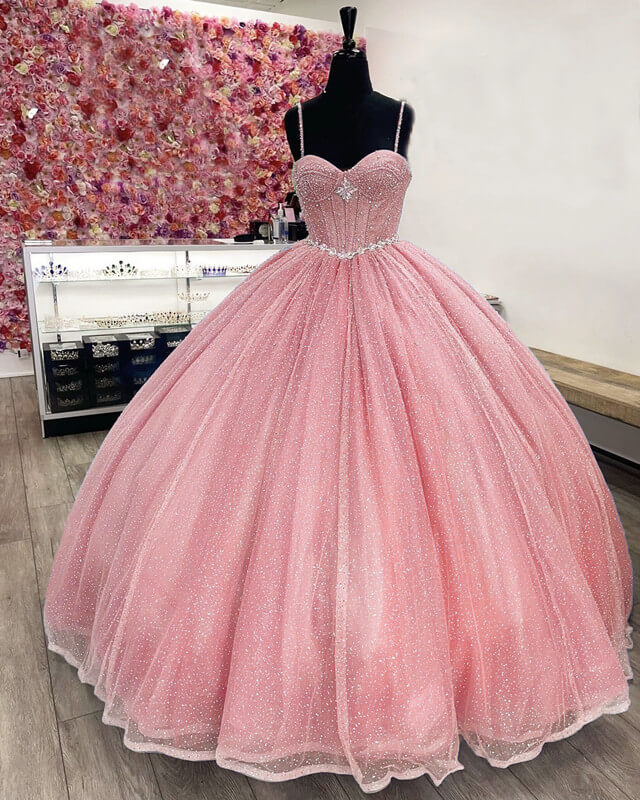 Pink Sparkly Ball Gown Corset Dress