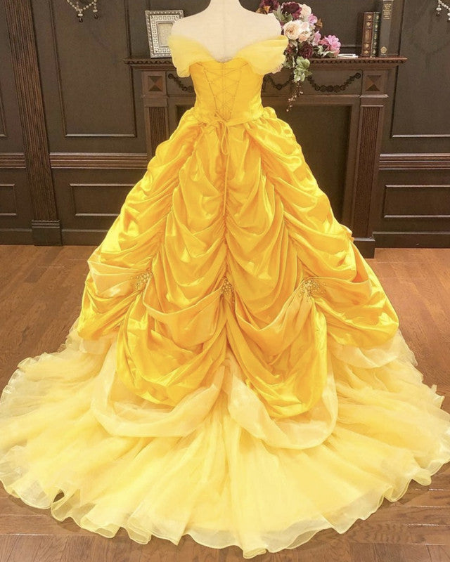 Off The Shoulder Taffeta Ball Gown Quinceanera Dresses Yellow
