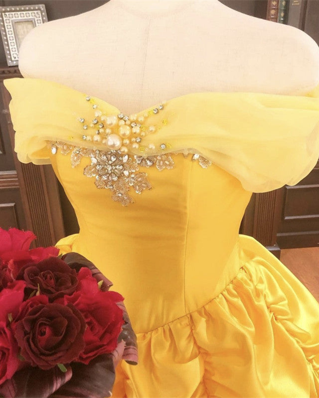 Off The Shoulder Taffeta Ball Gown Quinceanera Dresses Yellow – Lisposa