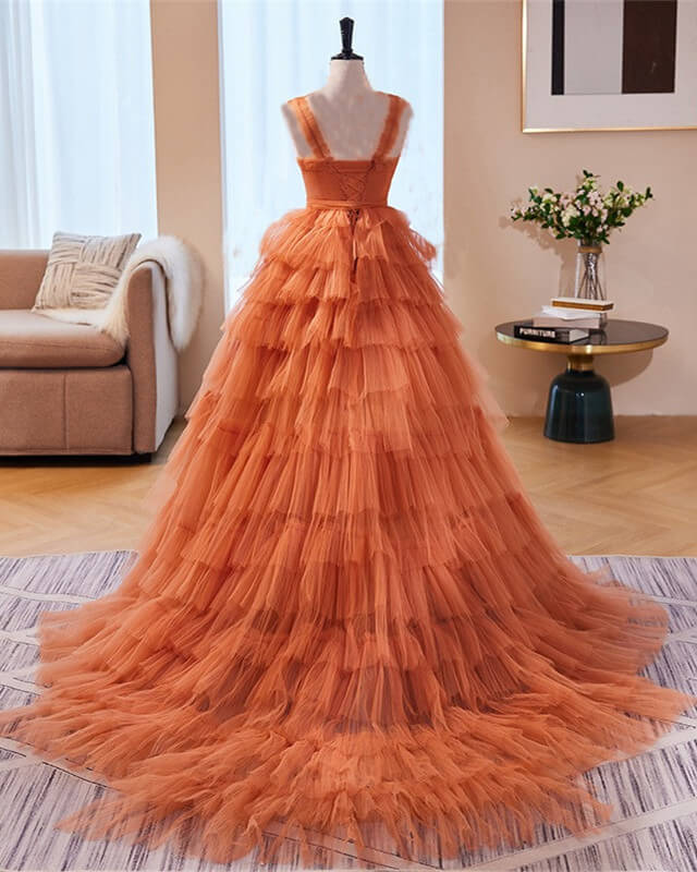 Orange Tulle Ruffles Ball Gown Corset Dress