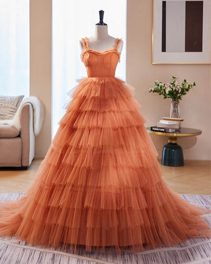 Orange Tulle Prom Dress