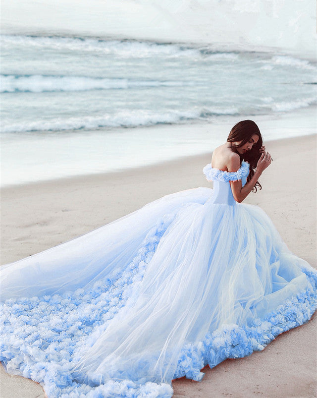 Tulle Quinceanera Dresses Ball Gown Flowers Off The Shoulder – Lisposa