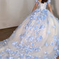 Ball Gown Tulle Off The Shoulder Quinceanera Dresses With Blue Flowers